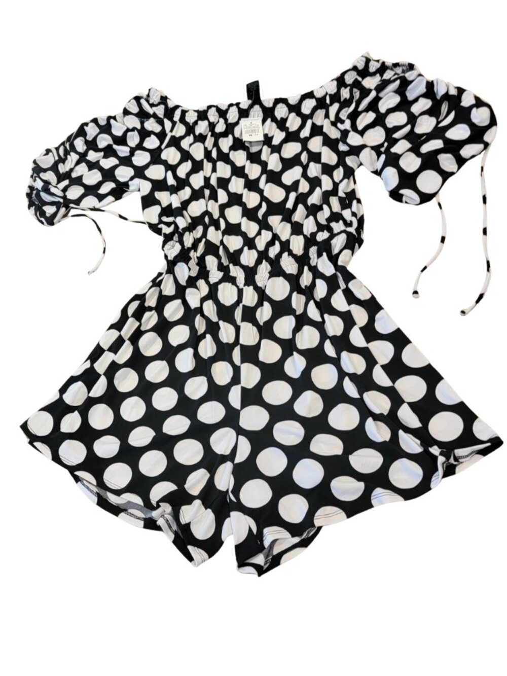 Ashley Stewart Black/White Polka Dot Cinch Waist Romper